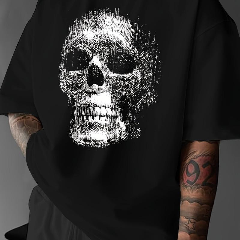 Metal Skull Print Tshirt Street Round Neck Tshirt for Unisex Summer New Style Suitable for Both Unisex and Women