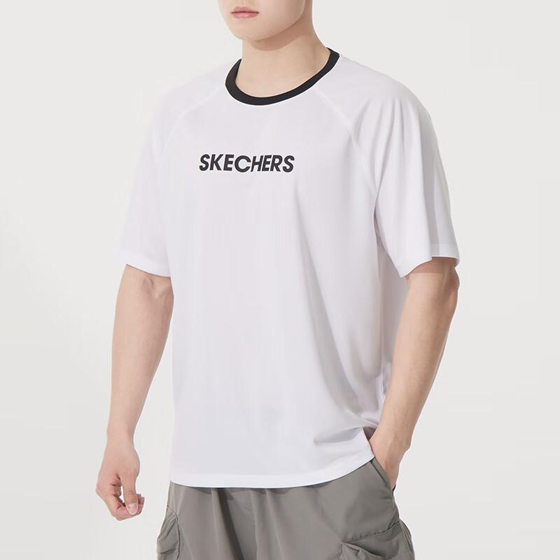 Skechers SS25 Fashion Sports Series Colorful Lightweight Breathable Round Neck Short Sleeve T-Shirt Unisex Tops Bright-White P225U120-0019