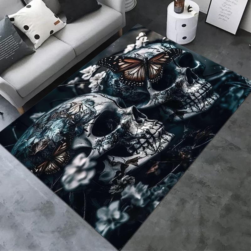 1PC Skull Dark Gothic Pattern Printed Carpet Rug for Living Room Bedroom Home Sofa Decoration,Non-slip Floor Mat Floor Mat