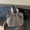 Simple Drawstring Bundle Handbag Casual Large Capacity Student Class Versatile Retro Solid Color Canvas Bag Women