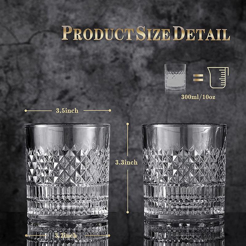 Whiskygläser Set mit 4, Tumbler mit 4 Eiswürfeln & Zange, Bleifreie Kristallbargläser, Geschenke für Männer