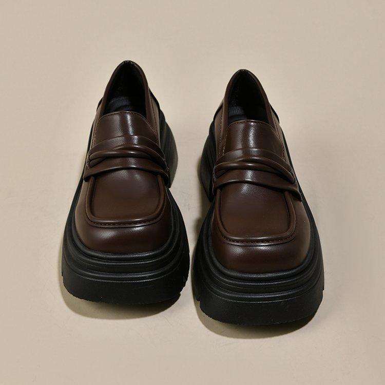 Platform British style small leather shoes women's spring 2025 new women's shoes black versatile loafers one-pedal single shoes