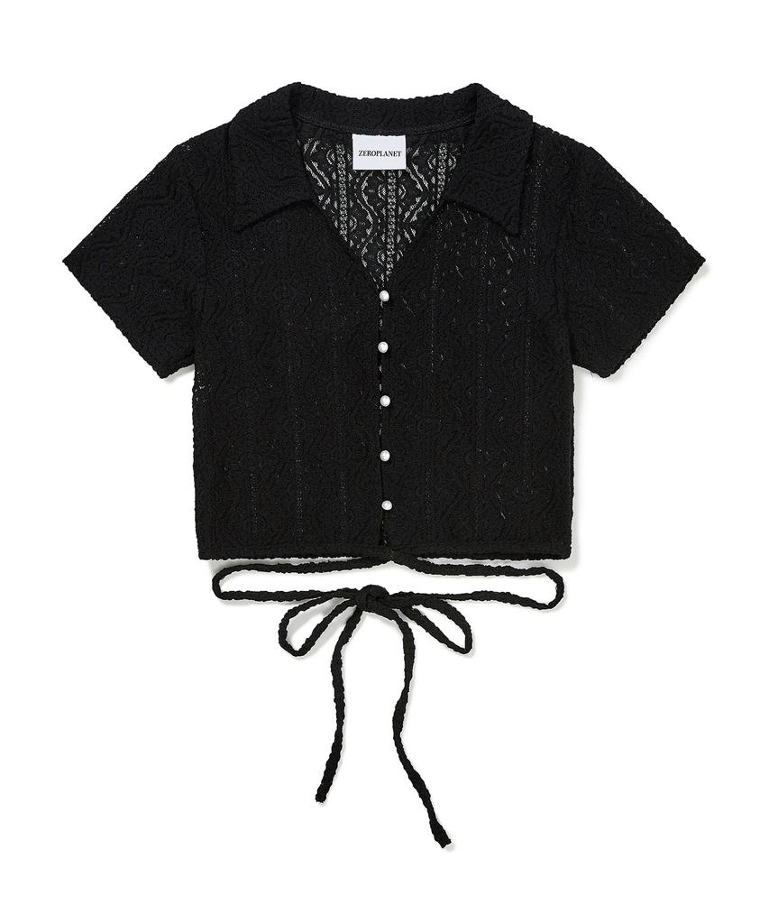 ZEROPLANET Dana Lace Ribbon Top [Black]