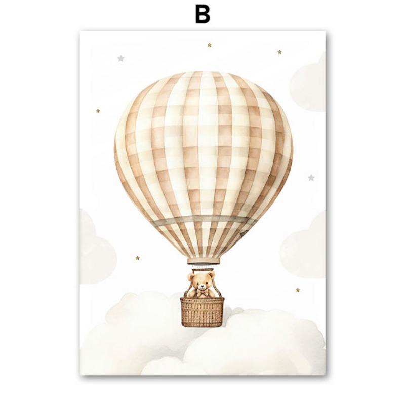 Bear Hot Air Balloon Aircraft Moon Cloud Balloon Nursery Wall Art Canvas Painting Posters & Prints Pictures Baby Kids Room Decor