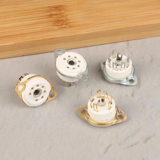 Yousheng 2Pcs Ceramic Tube Socket GZC7-F Golden Tinning Plated 7-Pin Vacuum Electronic Tube Socket Replacement Parts Accessories for 6J1 6J2 6X4 6Z4