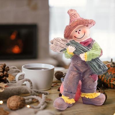 Pumpkin Scarecrow Figurine Handcrafted Resin Statue Fall Harvest Decoration Home Garden Thanksgiving