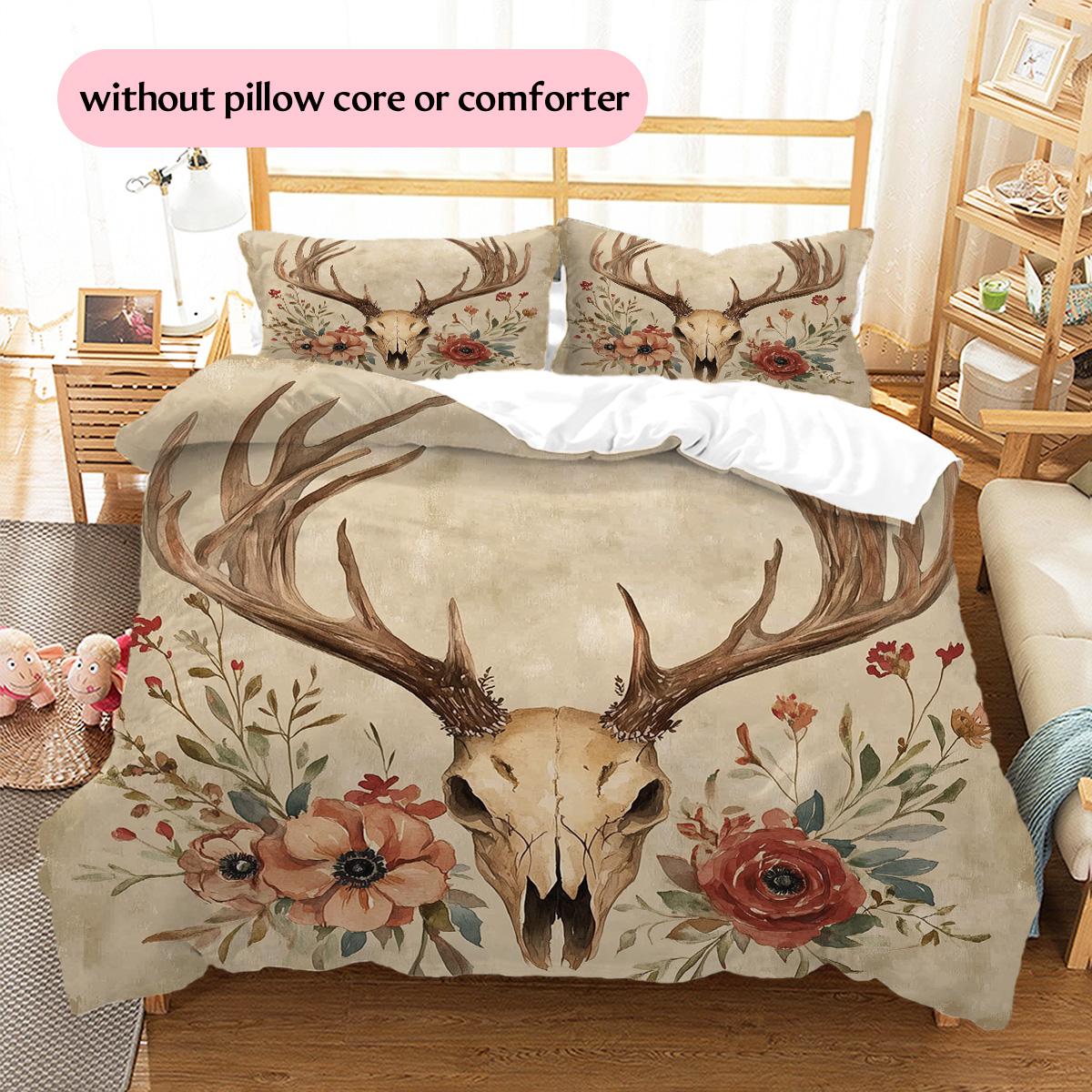 

Flowers on Antlers Pattern Bedding Quilt Set Home Decoration Gift (1 * duvet cover + 2 * pillowcase, without core) 135x200cm