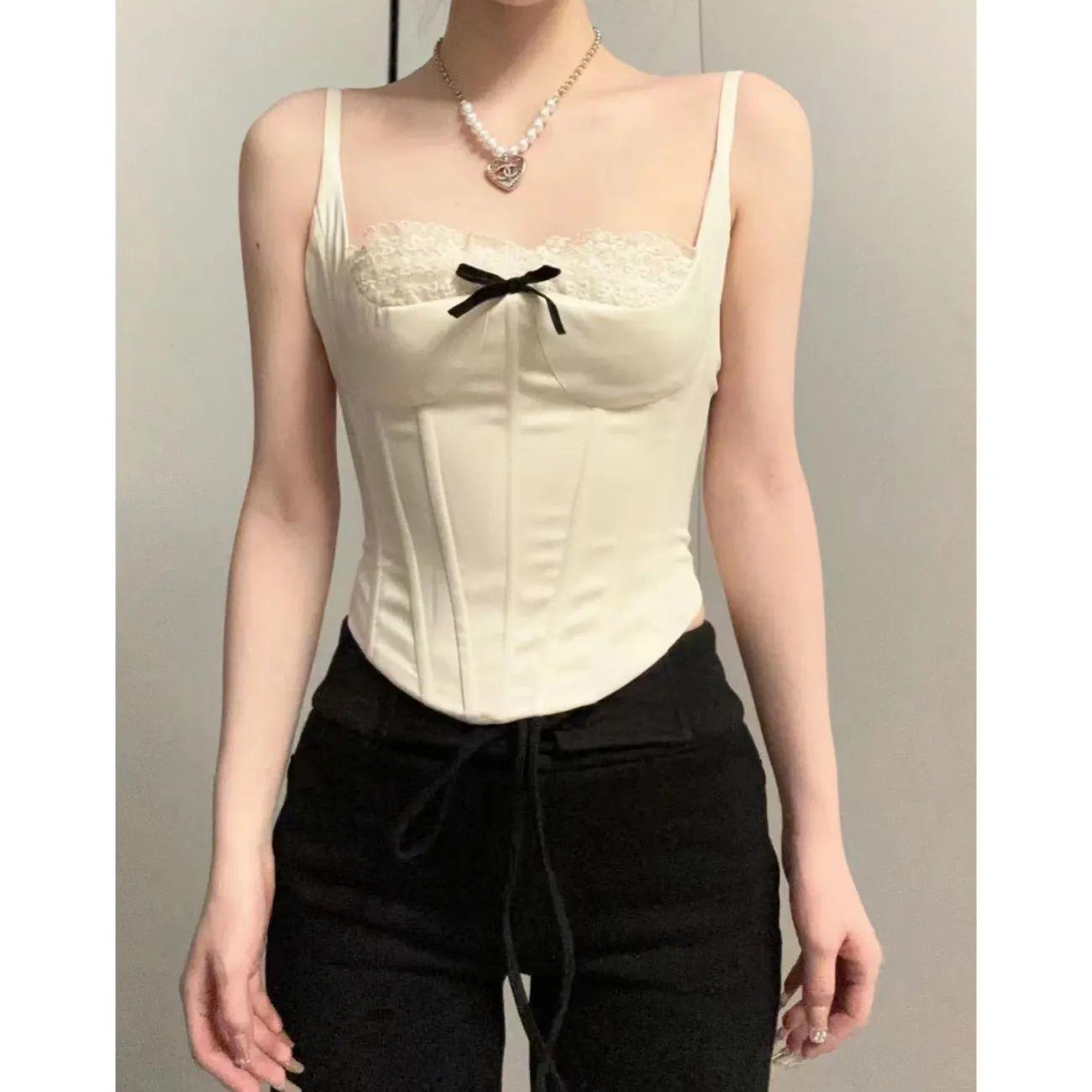 

Кружевной топ-майка: Ажурный корсет на бретелях-спагетти, утягивающий талию, облегающий базовый слой нижнего белья Large (for 110-125 jin)