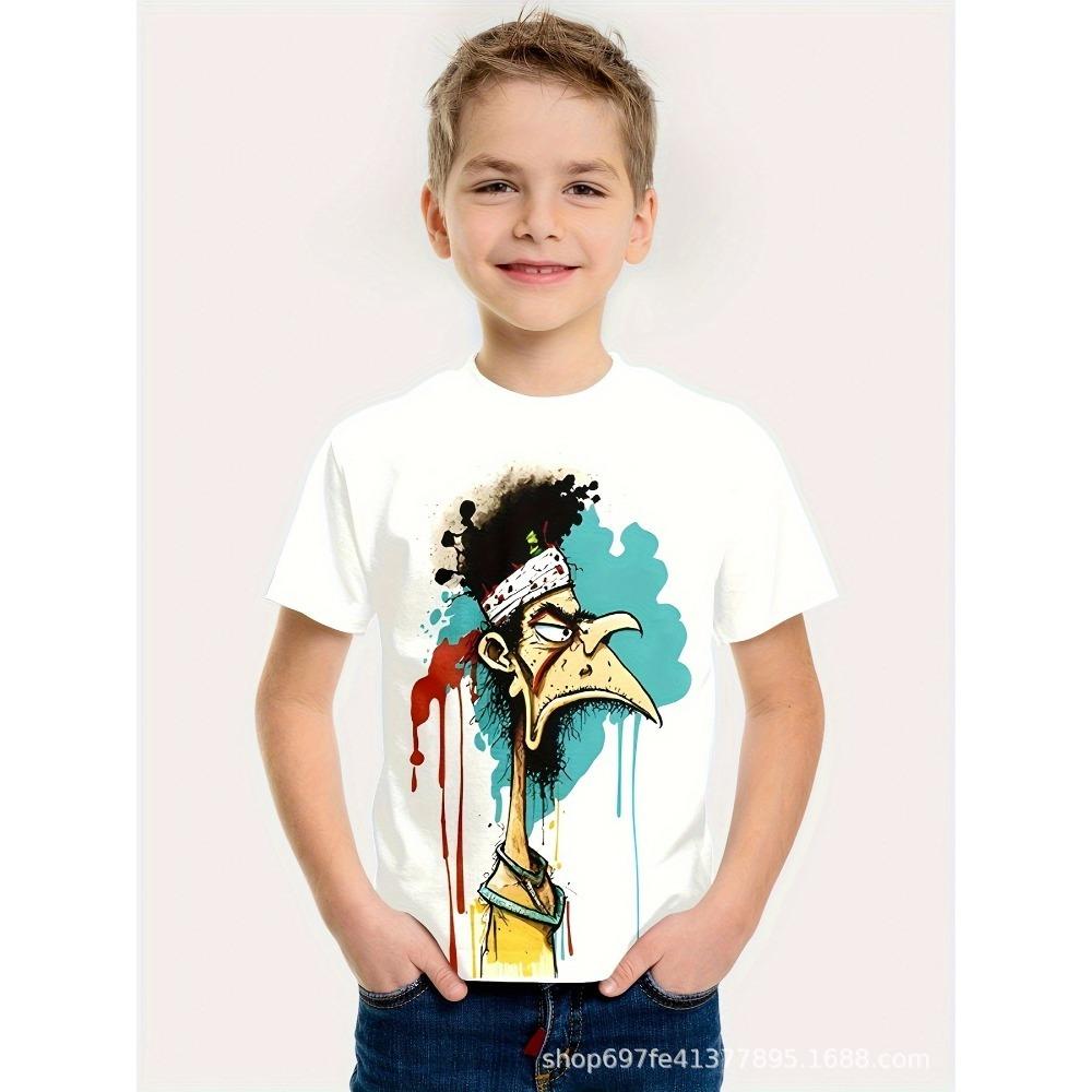 Children's Funny Series 3D Digital Printed Boys' Casual and Comfortable Round Neck Short Sleeved T-shirt