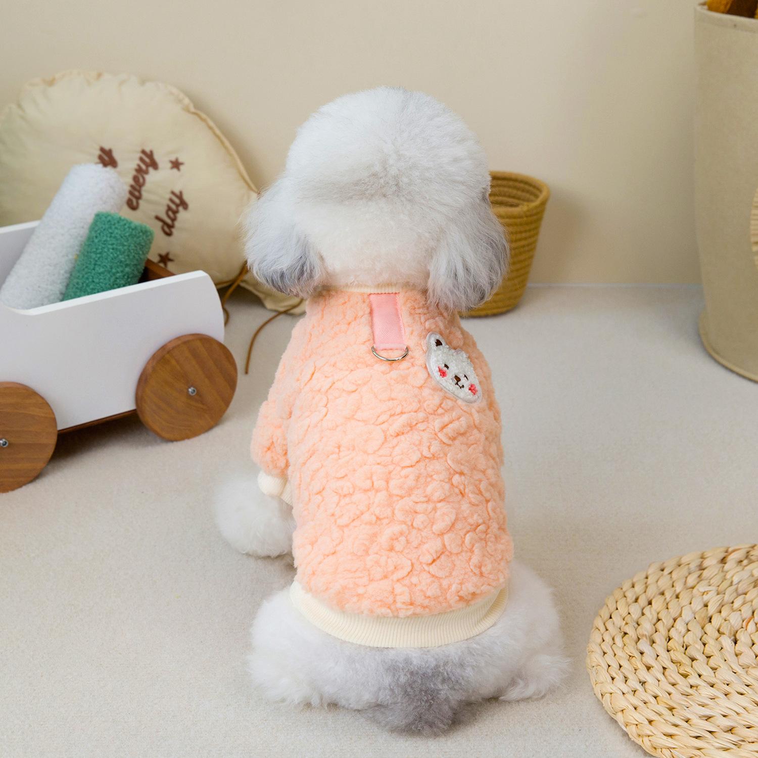 Hunde-Lammfell-Kapuzenpullover, Katzen- und Kleinhundebekleidung, verdickter Haustier-Herbst- und Winter-Plüschmantel, Teddy mit Ärmeln, Zweibein-Plüschmantel M