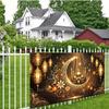 2D Flat Print Eid Mubarak Backdrop Golden Crescent Moon & Mosque Photography Background