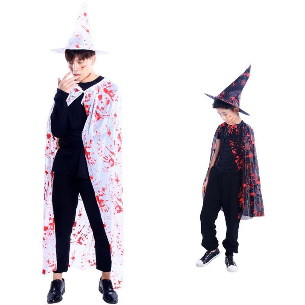 Blood Printed Halloween Blood Costume Cosplay Props Horror Cape Witch Cloak Hat Set  Decoration