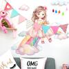 Cute Cartoon Girl on Cloud with Rainbow Bridge Wall Stickers, Self-Adhesive Kids Room Kindergarten Decor for Wall Decoration