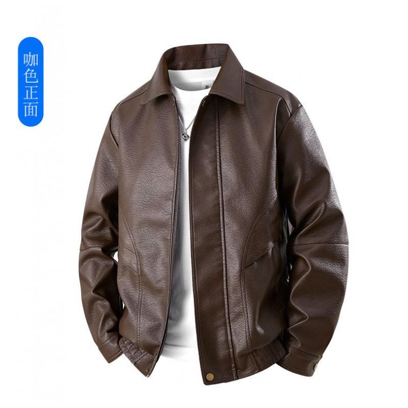 2025 Mens American Streetwear PU Leather Jacket Casual Loose Fit Biker Coat Teens