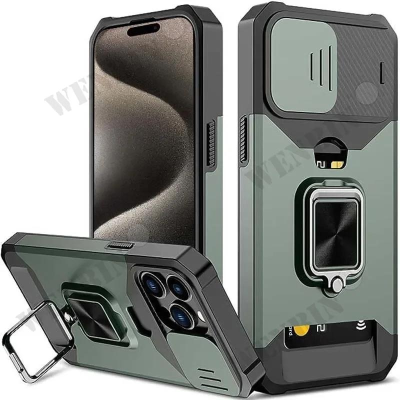 

Чехол для iPhone 16 15 14 13 12 11 Pro Max Plus 8 7 Plus XR X SE Слот для карты Военный кошелек Защита камеры Слайдер iPhone 13 Mini12Mini
