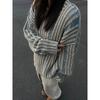 Womens Striped Sweater Vintage Loose Fit Crewneck Long Sleeve Casual Knitwear