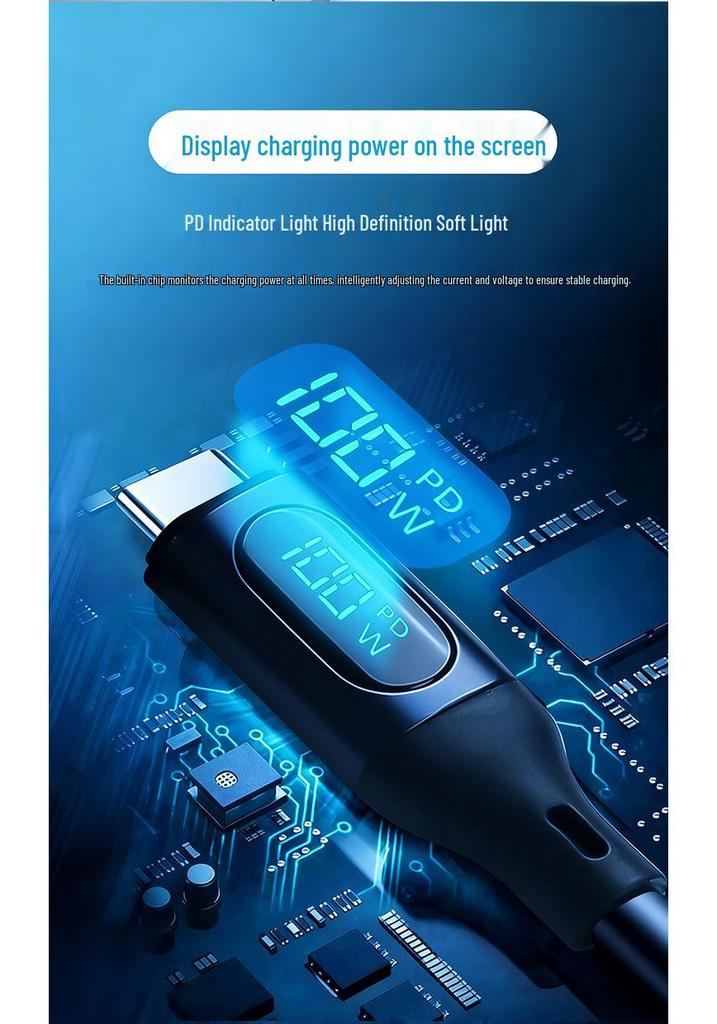 PD100W Digital Display Silicone Fast Charging Cable for Android and Apple Phones
