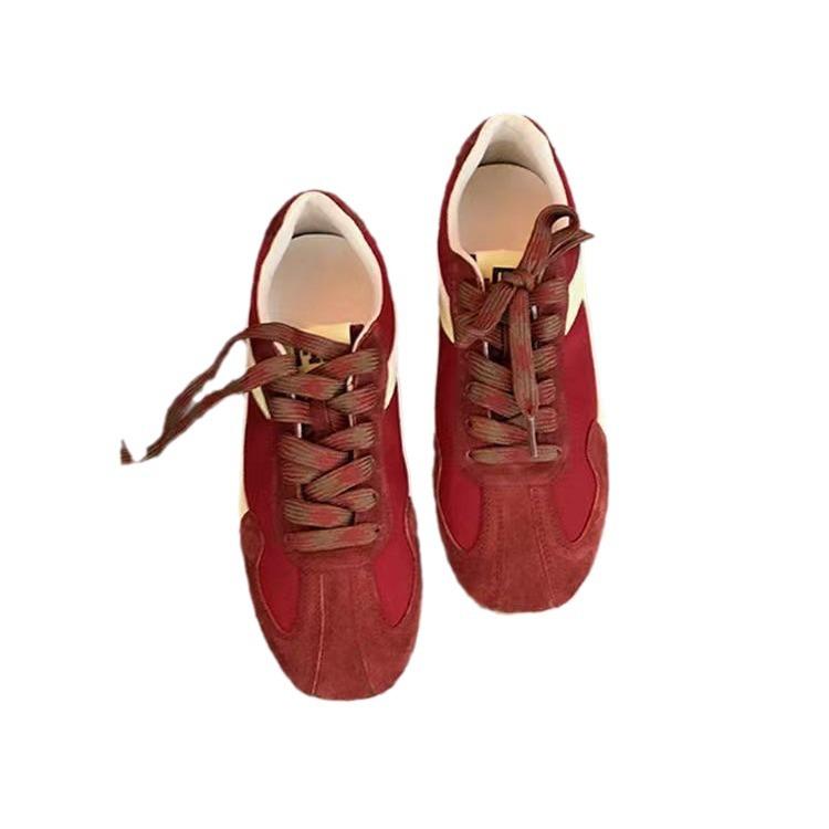 Zapatillas retro de moda en contraste Forrest Gump para mujer otoño 2025 nuevas versátiles de punta cuadrada con cordones deportivas casuales para entrenamiento