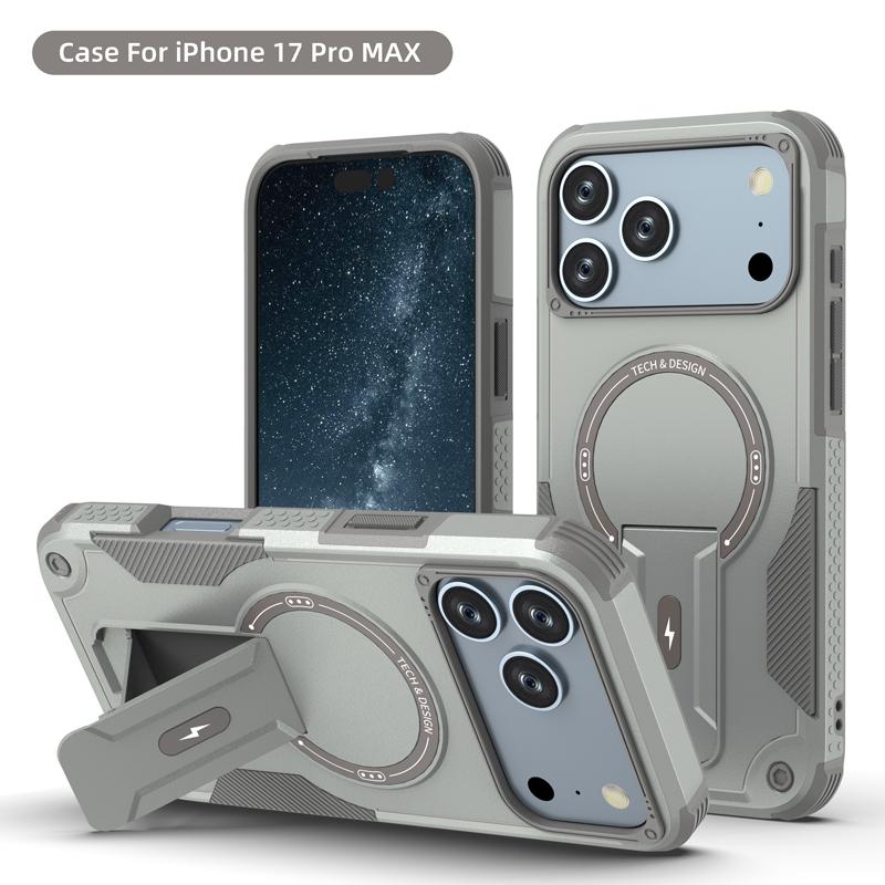 For iPhone 17 Pro Max,17 Air Case Drop-proof Magnetic Dual Layer Armor PC+TPU Ring Back Kickstand Cover for iPhone17