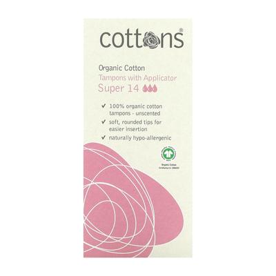 Organic Cotton, Tampons, Applicator Included, Unscented, Super, 14 Tampons