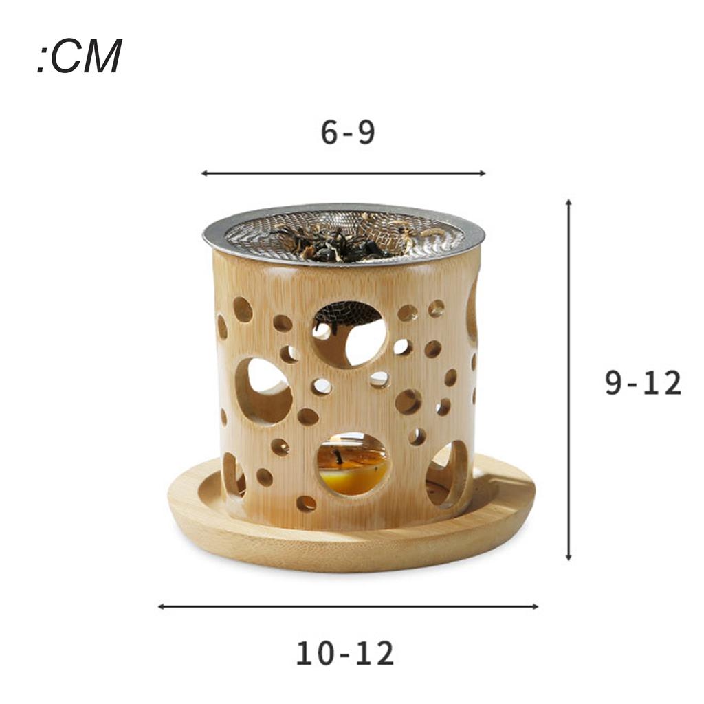 Bamboo Candle Holder Aromatherapy Heating Holder with Stainless Steel Strainer Incense Burner for Yoga SPA Aromatherapy