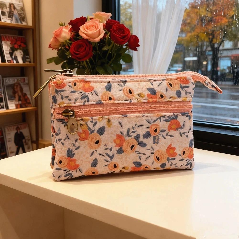 New Fashion Flower Multi-layer Cotton Fabric Coin Purse Women Card Wallet Small Change Bag Retro Canvas Female Hand Purses Pouch