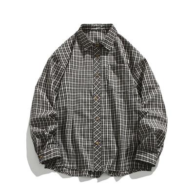 Korean Style Japanese Plaid Long-sleeved Shirt Men's Handsome Jacket Loose Shirt Cardigan