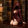 Hand Painted Resin Crafts Hooded Midnight Reader with Wine Statue, Gothic Dark Fantasy Faceless Shadow Home Decor Collectibles Figure, Sitting Mystery