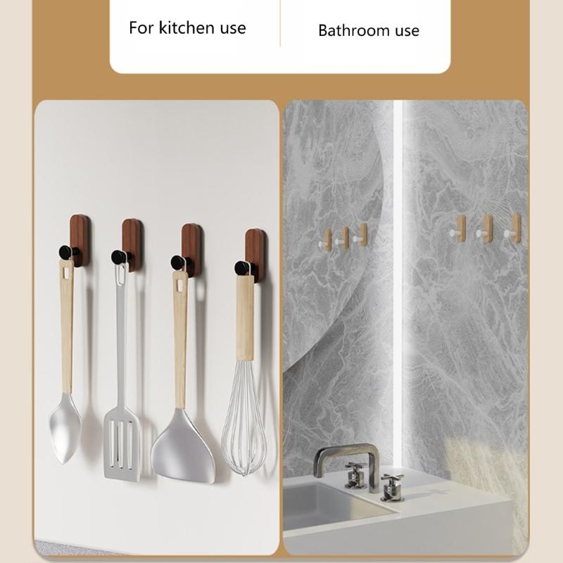 Sturdy Wood Adhesive Wall Hook Easy Mounting For Kitchen Bathroom Storage Organizers