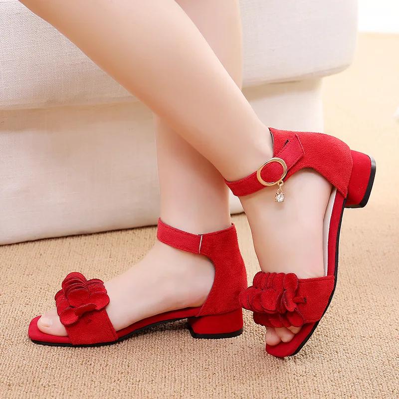 Children Princess Shoes for Wedding Party Summer Chic Girls Causal Flower Sandals Fashion Open-toe Kids Low-heels Dress Sandals