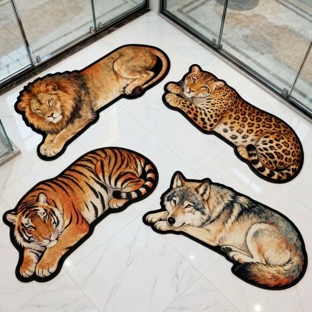 Absorbent Tiger Carpet Rug 2D Flat Wolf Floor Mat New Lion Doormat  Bedroom Bathroom