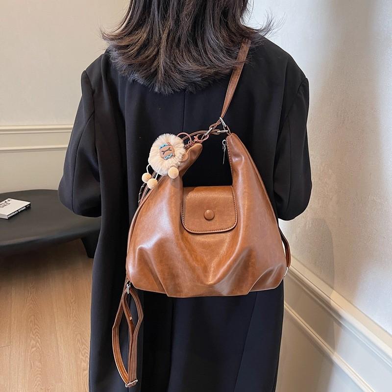 Womens Large Capacity Pu Backpack For Travel And Work With Solid Color Multiple Carrying Methods Design
