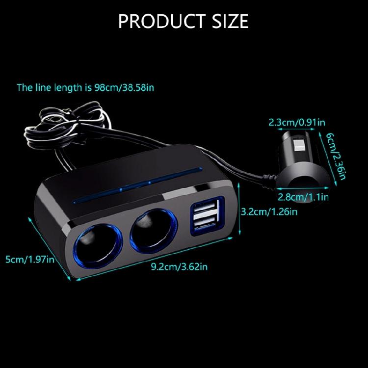 2 Way Multiple Socket Car Cigarettes Lighter Splitter USB Charging 12V/24V Adapter with USB Port