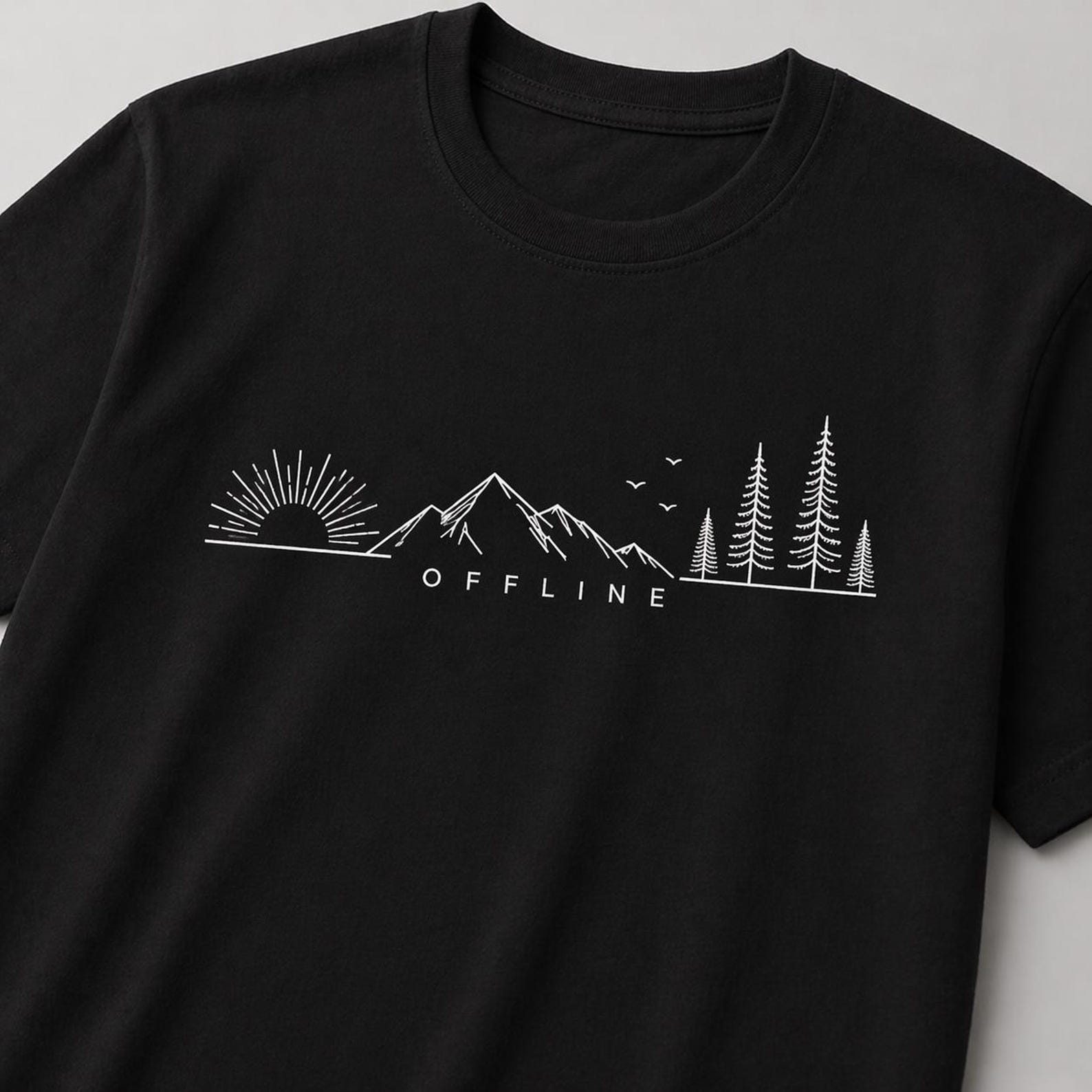 Offline Nature Line Tee – Minimalist Mountain Graphic T-Shirt 2XL