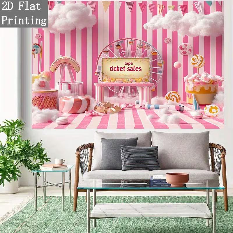 2D Pink Candy Land Backdrop Carnival Lollipop Photography Background