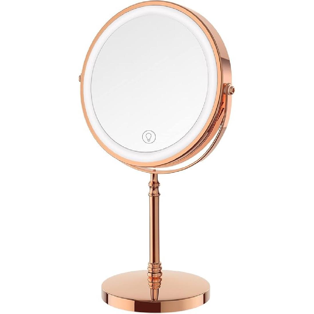 Lighted Makeup Mirror,3000 mAh Rechargeable Double-Sided Magnifying Glass,3 Colors,1x/10x,360° Rotate,Brightness Adjustable Magnifying Makeup
