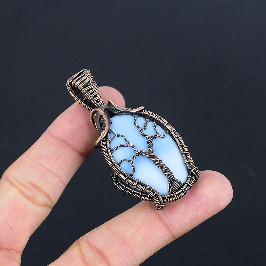 Owyhee Opal Pendant, 999 Copper Wire Wrapped Jewelry, Gemstone Pendant, Gift For Her Handmade Dainty Jewelry