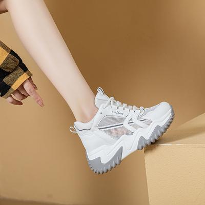 2025 New Heightened Thick-soled Versatile Breathable Casual Dad Shoes Wedge Heel Lace-up High-top Sandals Mesh Shoes Women's Shoes