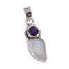 Natural Rainbow Moonstone,Amethyst 925 Sterling Silver Gift Pendant 1.25" T9n05