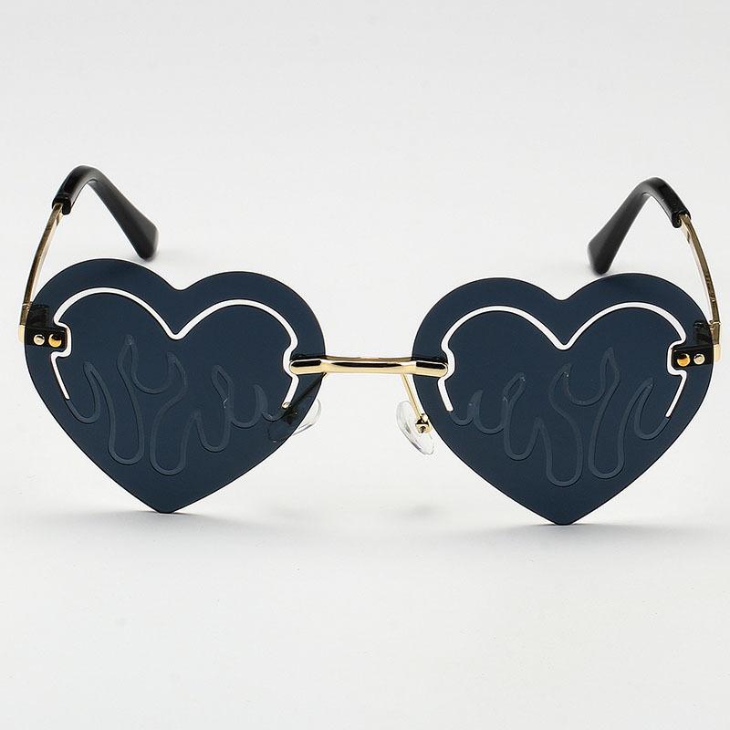 Heart Frameless Sunglasses Women Men Round Vintage Electrocardiogram Sun Glasses Metal Shades Eyewear Unisex