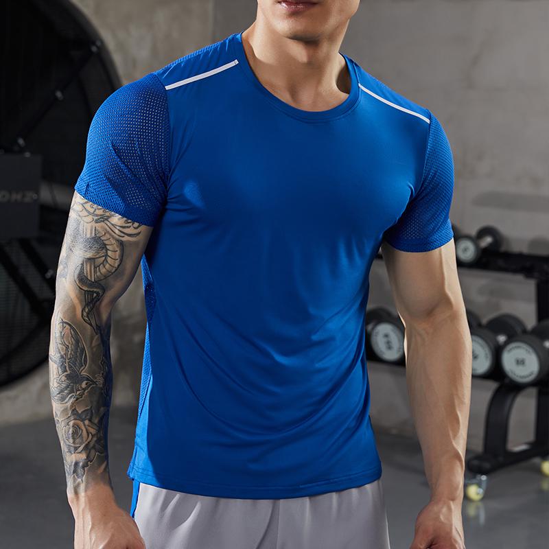 

Летняя футболка для фитнеса, мужская, для пешего туризма, велоспорта, дышащая, облегающая, баскетбольная, футбольная, с коротким рукавом, для бега на открытом воздухе, быстросохнущая футболка L