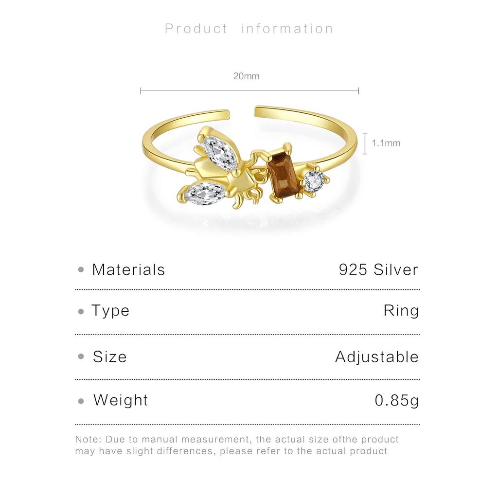 ANDYWEN 925 Sterling Silber Bienen verstellbarer Ring Damenschmuck Tierlicht Schmuck für Hochzeit Party Schmuck