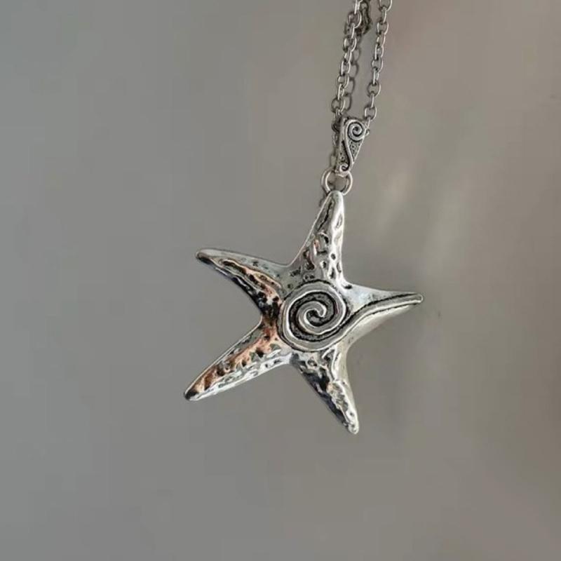Science and Technology Sense Big Five-pointed Star Design Y2k Sweet and Cool Niche Pendant Necklace Ins Wind Retro Old