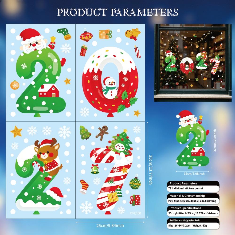 PVC Christmas Window Sticker Static Cling New Year Window Decor New Car Window Decal  Restaurant
