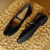 2025 Summer Korean Version Flat-bottomed Retro Soft Leather Mary Jane Women's Shoes Sweat-absorbing and Non-slip One-word Buckle Shallow Mouth Doudou