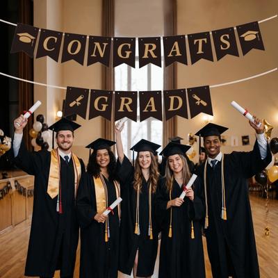 Celebration Graduation Party Banner Reusable Paper Pull Flag Graduation Banner Garland  Wall Decor
