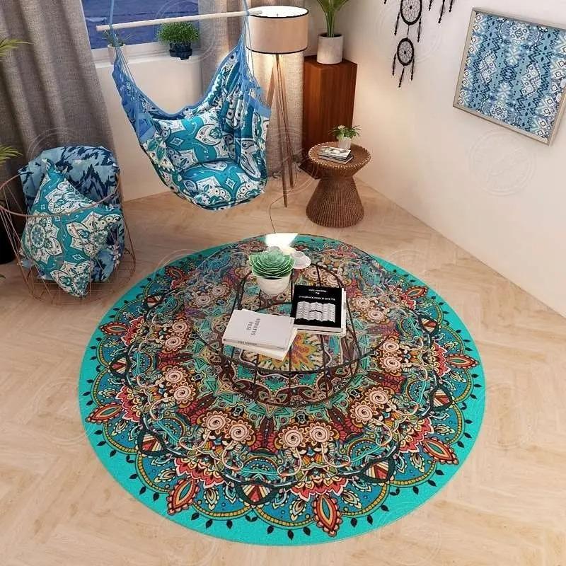 Persian Retro Ethnic Style Round Living Room Rug Coffee Table Hanging Chair Swivel Chair Floor Mat Bedroom Bedside Rug