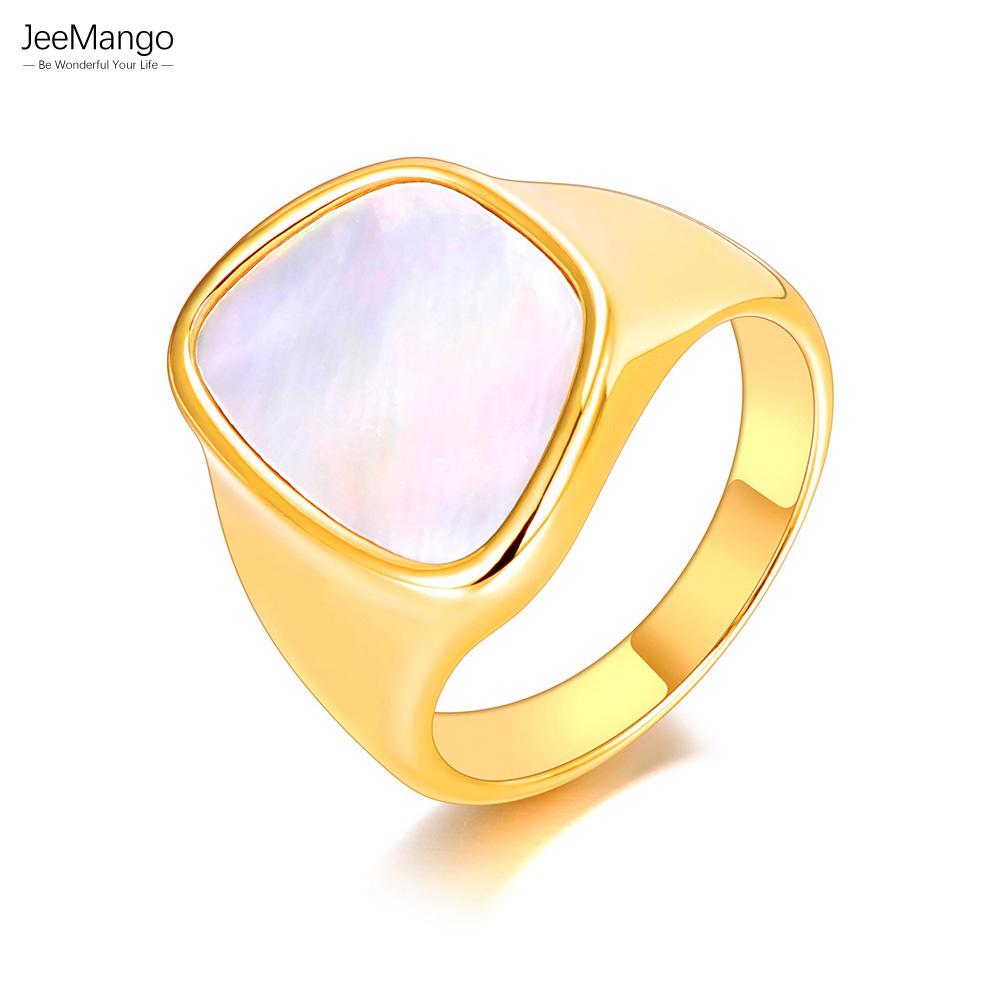 JeeMango New Stainless Steel Geometric Shell Rings 18K Gold Plated Handmade Bohemia Party Ring For Women Free Shipping JR2