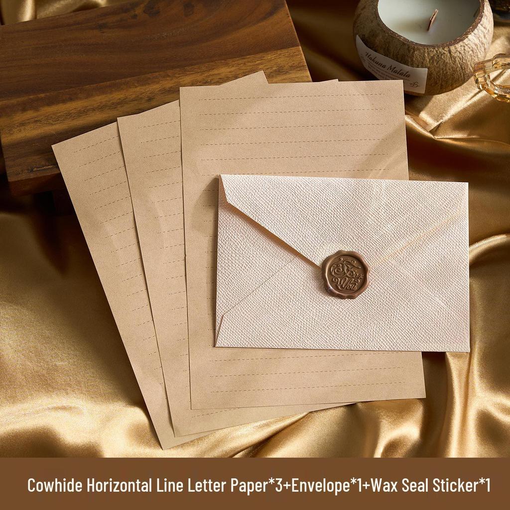Chinese Retro Style Woven Pattern Envelope & Letter Set with Kraft Paper & Sealing Wax