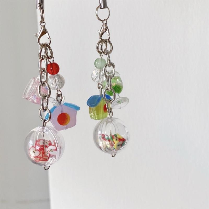 Adorable Ice Cream Design Crystal Phone Lanyard Green Pendant Keychain Gift Unisex Ice Cream Cup Keychain for Her